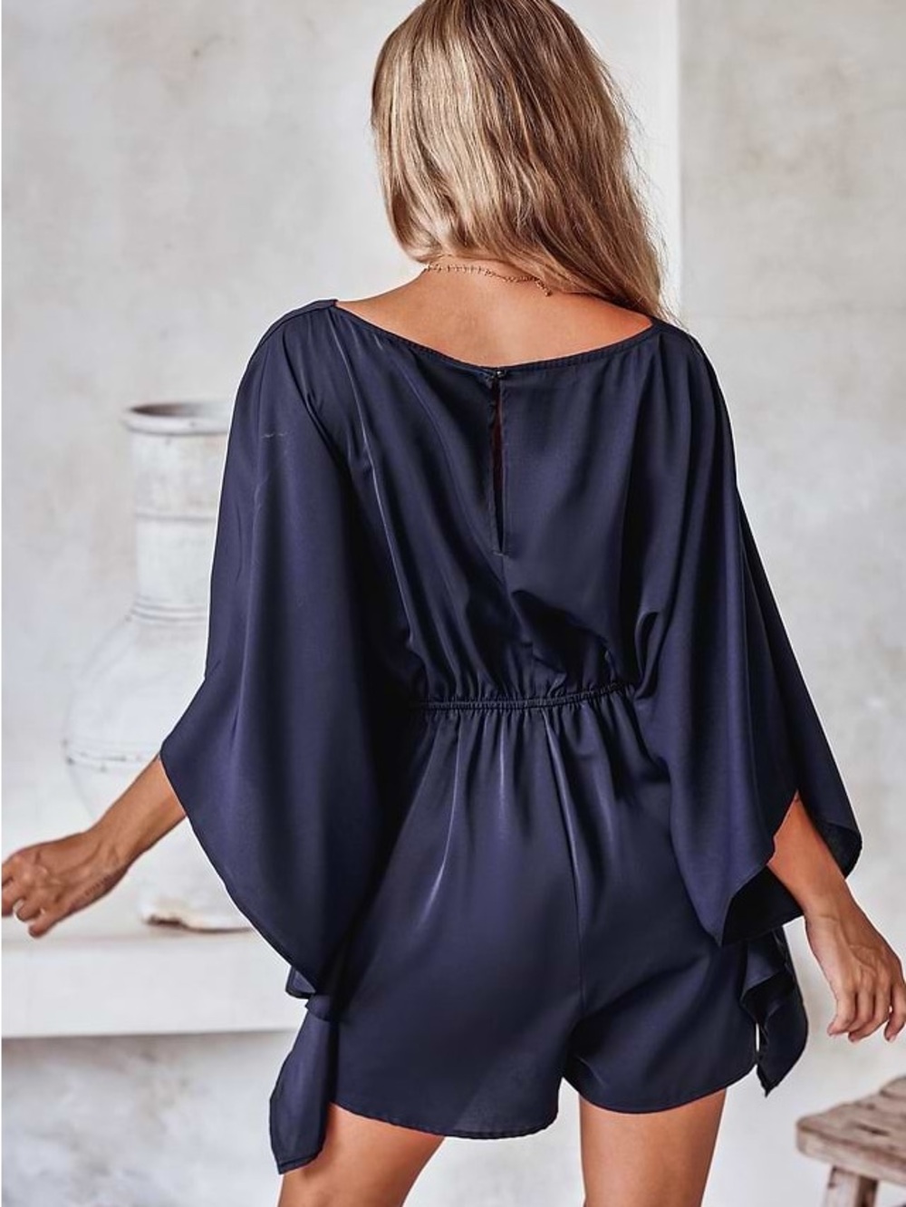 Cupshe Space Blue Kimono Sleeve Romper Flowy Boho Cover-UP - Picture 2 of 8